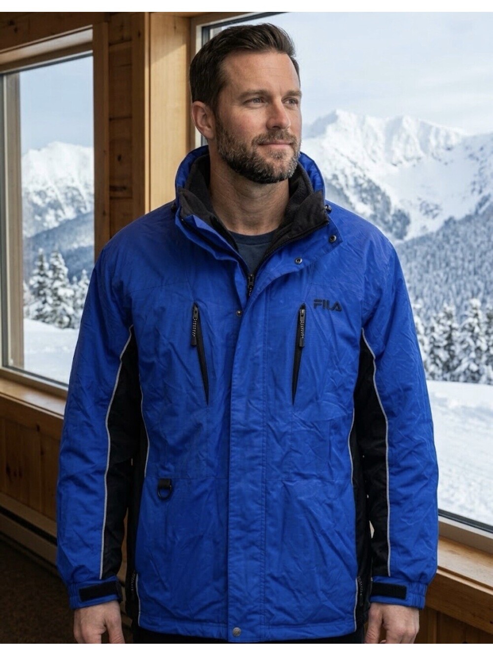 Vintage FILA Blue & Black Heavy Winter Ski Jacket - Men's Size Large